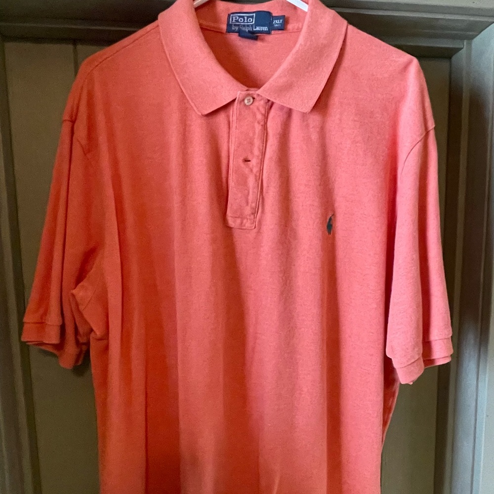 Polo by Ralph Lauren Men’s mesh polo shirt in orange color with green logo 2XLT
